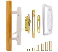 TPard Patio Sliding Glass Door Handle with Mortise Lock 45° Keyway, Non-keyed Oak Wood Inside Handles and Zinc Diecast Outside Pull, 3-15/16" H.C., Non-Handed, White