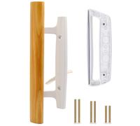 TPard Sliding Glass Patio Door Handle Replacement Set with Oak Wood Inside Handles and Zinc Diecast Outside Pull, 3-15/16" Hole Spacing, Non-Handed, White