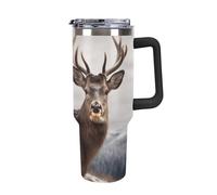 TPDHJK 1180 Ml Large Capacity Car Cup Wild Animals Deer Cup Vacuum Insulated Water Bottle Leak-Proof Tumbler with Handle and Straw Insulated Cups