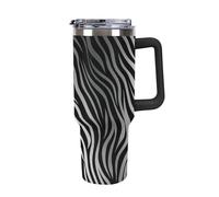 TPDHJK 1180 Ml Large Capacity Car Cup Zebra Print Cup Vacuum Insulated Water Bottle Leak-Proof Tumbler with Handle and Straw Insulated Cups