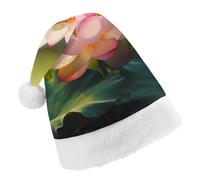 TPDHJK Christmas Hats for Adults Beautiful Lotus Flower Santa Hats Unisex Red Velvet Holiday Headwear Xmas Hat for Christmas Festive New Year Party Child