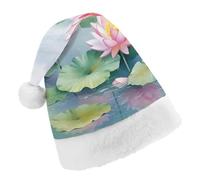 TPDHJK Christmas Hats for Adults Beautiful Lotus Flowers Santa Hats Unisex Red Velvet Holiday Headwear Xmas Hat for Christmas Festive New Year Party Child