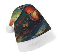 TPDHJK Christmas Hats for Adults Butterfly Planet Santa Hats Unisex Red Velvet Holiday Headwear Xmas Hat for Christmas Festive New Year Party Child