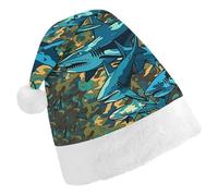 TPDHJK Christmas Hats for Adults Camouflage Shark Pattern Santa Hats Unisex Red Velvet Holiday Headwear Xmas Hat for Christmas Festive New Year Party Child
