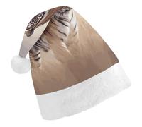 TPDHJK Christmas Hats for Adults Tiger Walking in The Grassland Santa Hats Unisex Red Velvet Holiday Headwear Xmas Hat for Christmas Festive New Year Party Child