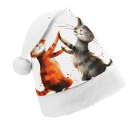 TPDHJK Christmas Hats for Adults Two Cats Dancing Santa Hats Unisex Red Velvet Holiday Headwear Xmas Hat for Christmas Festive New Year Party Adult