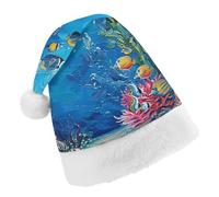 TPDHJK Christmas Hats for Adults Underwater Coral Reef Santa Hats Unisex Red Velvet Holiday Headwear Xmas Hat for Christmas Festive New Year Party Adult