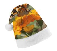 TPDHJK Christmas Hats for Adults Wildflower Butterfly Santa Hats Unisex Red Velvet Holiday Headwear Xmas Hat for Christmas Festive New Year Party Adult