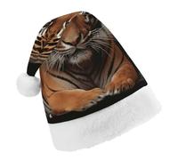 TPDHJK Christmas Hats for Adults With Tiger And Paws Santa Hats Unisex Red Velvet Holiday Headwear Xmas Hat for Christmas Festive New Year Party Adult