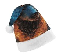 TPDHJK Christmas Hats for Adults Wolf Head in Blue Flames Santa Hats Unisex Red Velvet Holiday Headwear Xmas Hat for Christmas Festive New Year Party Child