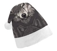TPDHJK Christmas Hats for Adults Wolf Head Pattern Santa Hats Unisex Red Velvet Holiday Headwear Xmas Hat for Christmas Festive New Year Party Child