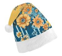 TPDHJK Christmas Hats for Adults Yellow And Blue Floral Santa Hats Unisex Red Velvet Holiday Headwear Xmas Hat for Christmas Festive New Year Party Child