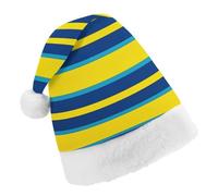 TPDHJK Christmas Hats for Adults Yellow And Blue Stripes Santa Hats Unisex Red Velvet Holiday Headwear Xmas Hat for Christmas Festive New Year Party Child