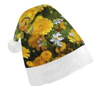 TPDHJK Christmas Hats for Adults Yellow Butterfly And Yellow Daisies Santa Hats Unisex Red Velvet Holiday Headwear Xmas Hat for Christmas Festive New Year Party Child