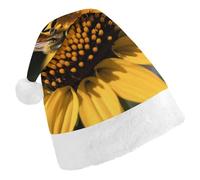 TPDHJK Christmas Hats for Adults Yellow Flower with Black Bee Santa Hats Unisex Red Velvet Holiday Headwear Xmas Hat for Christmas Festive New Year Party Child