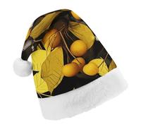 TPDHJK Christmas Hats for Adults Yellow Leaves And Fruits Santa Hats Unisex Red Velvet Holiday Headwear Xmas Hat for Christmas Festive New Year Party Child