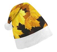 TPDHJK Christmas Hats for Adults Yellow Maple Leaves Santa Hats Unisex Red Velvet Holiday Headwear Xmas Hat for Christmas Festive New Year Party Adult