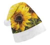 TPDHJK Christmas Hats for Adults Yellow Sunflowers Santa Hats Unisex Red Velvet Holiday Headwear Xmas Hat for Christmas Festive New Year Party Adult