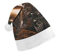 TPDHJK Christmas Hats for Adults York City Sunset Picture Santa Hats Unisex Red Velvet Holiday Headwear Xmas Hat for Christmas Festive New Year Party Adult