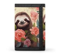 TPDHJK Slim Mens Wallets with Sloth and Flowers Print Tri-fold Wallet Polyester Wallet Minimalist Mini Wallets Suitable for Work,Travel and Daily Use