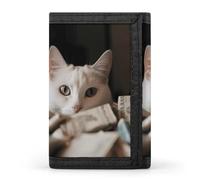 TPDHJK Slim Mens Wallets with White Cat and Pile of Dollars Print Tri-fold Wallet Polyester Wallet Minimalist Mini Wallets Suitable for Work,Travel and Daily Use