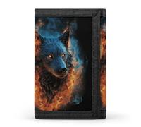 TPDHJK Slim Mens Wallets with Wolf Head in Blue Flames Print Tri-fold Wallet Polyester Wallet Minimalist Mini Wallets Suitable for Work,Travel and Daily Use