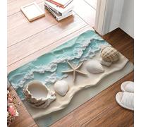 TPDODON 2D Flat Print Ocean Waves Seashells Doormat Non-Slip Entrance Kitchen Bath Door Floor Mats Living Room Carpet Rug-24x36 inch