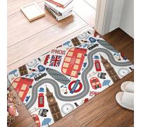 TPDODON London Doodles Pattern Front Floor Door Entrance Mats Indoor British Flag Red Bus Kitchen Bathroom Doormat Garage Carpet Rug-24x36 inch