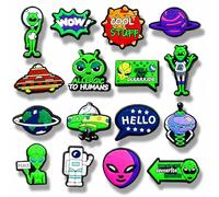TPediSoft 16PCS Alien Space Shoe Charms Set, Cute Extraterrestrial Galaxy Astronaut Planet UFO Shoe Decoration Charms for Clog Sandals, Backpacks, Wristbands and Accessories, Decorative Accessories