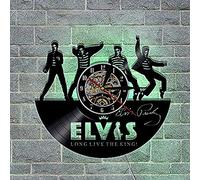 TPFEI 1 Piece Elvis Vinyl LP Record Wall Clock With LED Light Long Live The King Handmade Gift for Fans Laser Cutting Shadow Art