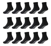 Tphon Toddler Socks with Grippers for Boys Girls, Kids Non Slip Grip Boys Socks 15 Pairs Half Cushion Crew Athletic Sock, 05 Black, 7-10 Years