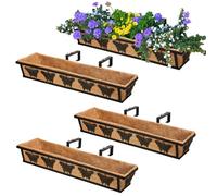 TPHUC Window Box Railing, 32IN Black Metal Hanging Flower Planter Basket with Coco Liner for Outdoor Balcony Porch Fence Patio for Home, Office and Hotel (Black - 4 Pcs/Set)