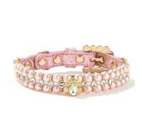 TPIONEER Adjustable Dog Cat Pearl Collars Rhinestone Bling Crystal Cat Necklace Luxury Jewelry PU Neck Strap for Small Dogs for Kitten