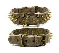 TPIONEER Spiked Studded Dog Collar with Large Sharp Spikes 2 Inch Wide Protect Dog's Neck from Bites Fit Pitbull Doberman German Shepherd