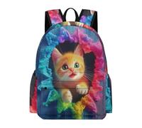 TPISLI 13.3 Inch Laptop Backpack Teens Cute Kitten Design Back pack for Boys Girls Primary School Age 7-11, Fashion Style Cat Pattern School Bag for Spring Outing Travel New Term Gift