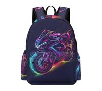 TPISLI 14 Inch Laptop Backpack Children Motorbike Pattern Bookbag Boys Girls Junior School Years 3-6, Stylish Durable Moto Daypack for Classroom Travel Birthday Gift