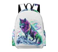 TPISLI 15.6 Inch Laptop Backpack Students Wolf Print Fashion Backpack for Boys Girls Secondary School Age 11-16, Modern Durable Animal Wolve Motif School Bag for Weekend Trips Birthday Gift