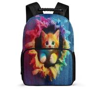 TPISLI 3D Cat Design School Bag Primary Classes for Kids and Teens Year 3-6 Animal Kitten Print Backpack Boys, Soft Felt Details Side Pockets Back to School Gift