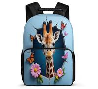 TPISLI 3D Print Giraffe Bookbag for Children School Years 2-5 Animal Backpack for Boys Primary School, Soft Felt Details 1680D Fabric Outdoor Day Trips