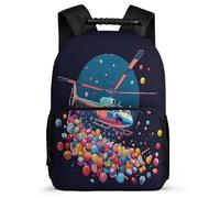 TPISLI Aeroplane Print Backpack for Girls Primary Age 6-11 Helicopter Motif Daypack for Children School Years 1-4, Soft Felt Details Adjustable Straps Back to School Gift