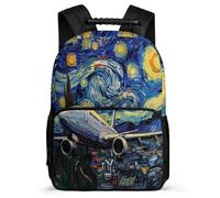TPISLI Aeroplane School Bag Primary Classes for Girls Boys Ages 6-10 Starry Sky Art Backpack Kids and Teens, Soft Felt Details Sturdy Handle School Travel