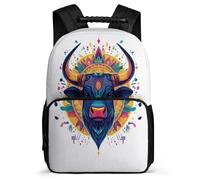 TPISLI Animal Bull Motif School Backpack for Kids and Teens Year 3-6 Cattle Bookbag Primary Age 6-11 Girls, Sturdy Handle Side Pockets Travel Daily Use