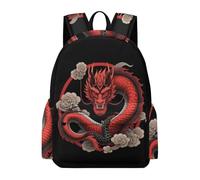TPISLI Art Dragon School Backpack Kids Ages 7-10 Red Chinese Dragon Daypack Girls Year 3 Trendy Modern 15.6 Inch Laptop Rucksack Outdoor Day Trips Back to School Gift