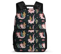 TPISLI Axolotl Motif Bookbag Year 2-5 for Students School Years 2-5 Salamander School Bag Kids and Teens, Soft Felt Details Side Pockets Daily Essentials