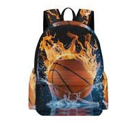 TPISLI Backpack Basketball for Boys Girls Ages 11-16 School Bag Flaming Basketball Daypack for Senior Classes, Practical 13.3 Inch Laptop Rucksack for Autumn Trip and Study Days