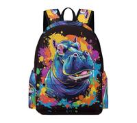 TPISLI Backpack Colorful Hippo for Boys Girls Ages 8-12 School Bag Animal Daypack for School Travel, Modern 15.6 Inch Laptop Bag for Daily Study and Weekend Use