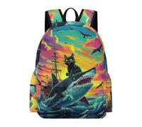 TPISLI Backpack Shark Cat Motif for Boys Girls 10-16 Years School Bag Ocean Creature Daypack for Senior Classes, Modern 11.6 Inch Laptop Daypack for Daily Lessons and Weekend Travel