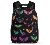 TPISLI Bat Pattern School Bag for Girls Primary Age 6-11 Colourful Bat Daypack for Boys Girls Year 2-5, 1680D Fabric Adjustable Straps Outdoor Day Trips