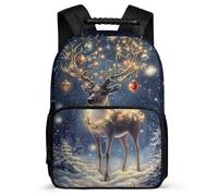 TPISLI Beautiful Deer School Backpack for Boys Girls 7-11 Year Olds Reindeer Theme Backpack for Girls Boys Year 3-6, Sturdy Handle Soft Felt Details Travel Daily Use