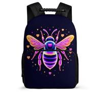 TPISLI Bee Motif School Backpack for Girls 6-11 Years Heart Shape Daypack for Kids and Teens School Years 1-4, Side Pockets Soft Felt Details Birthday Gift